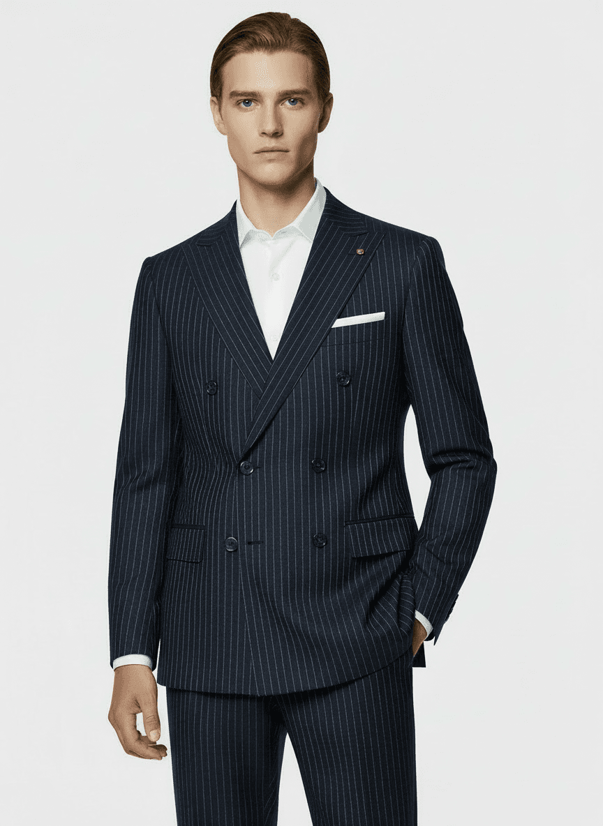 Navy Pinstripe Double-Breasted Suit